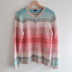 Talbots Rainbow Fair Isle Cardigan MP M Petite Wool Blend Cozy Cardigan